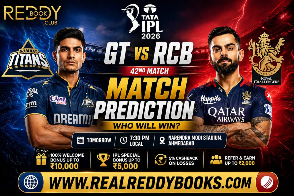 Reddybook India GT vs RCB Match Prediction IPL 2026 (42nd Match)